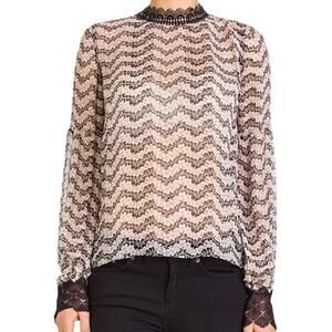 The Kooples Black Jasmin Lace-Trimmed Top Size Medium 100% Silk